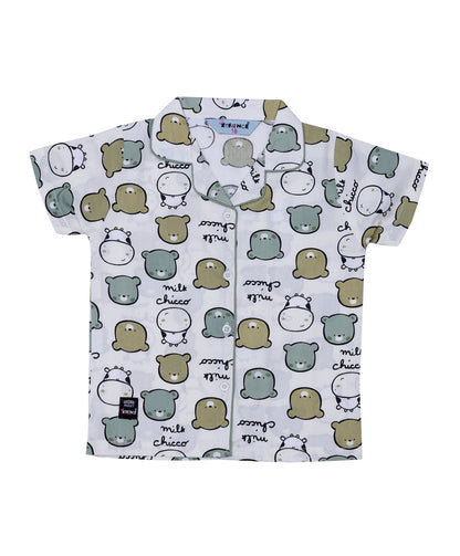 Enfance Half Sleeves Teddy Face Printed Night Suit-L.Green