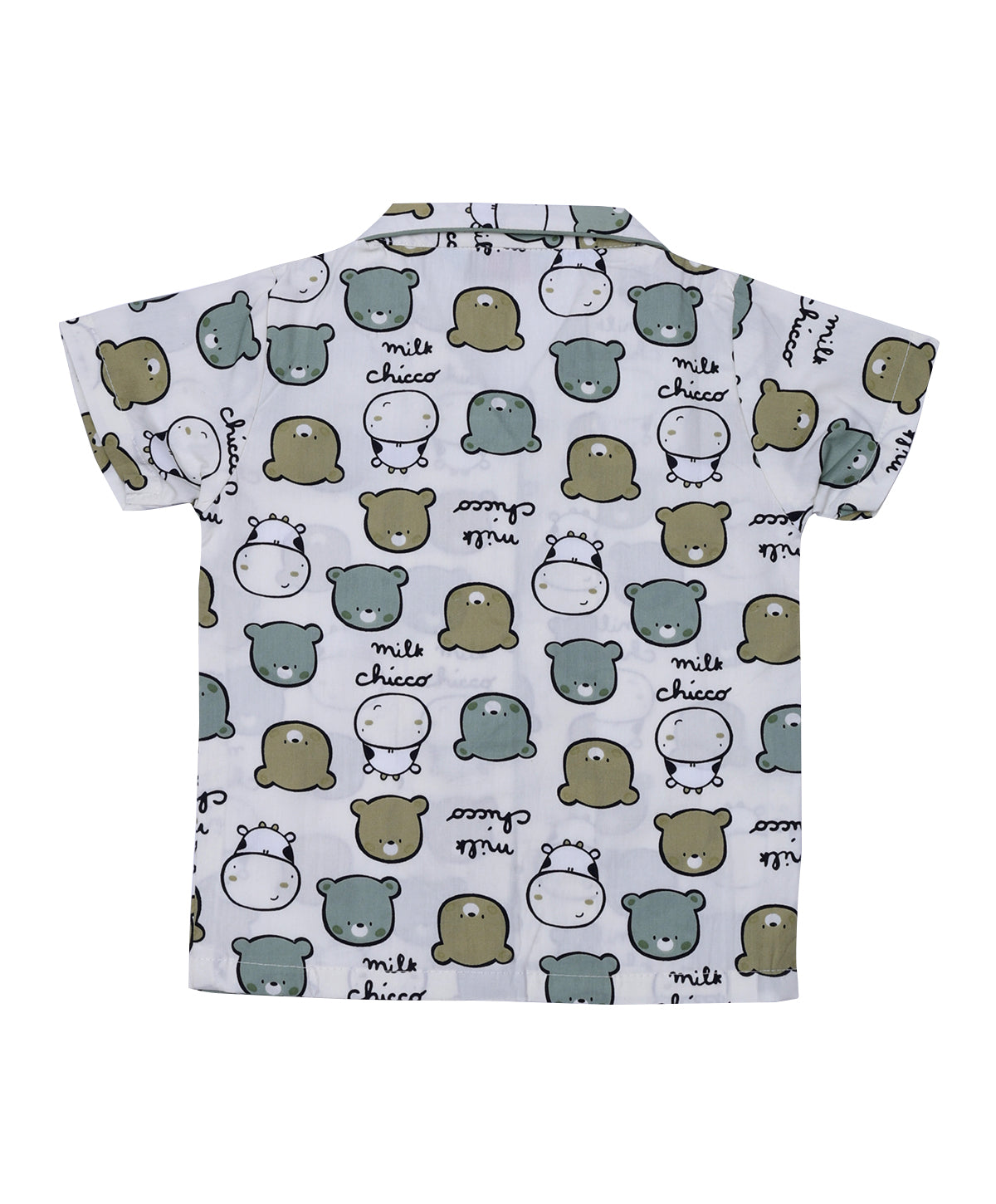 Enfance Half Sleeves Teddy Face Printed Night Suit-L.Green