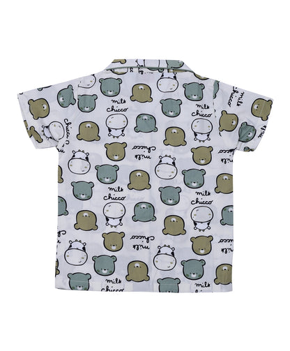 Enfance Half Sleeves Teddy Face Printed Night Suit-L.Green
