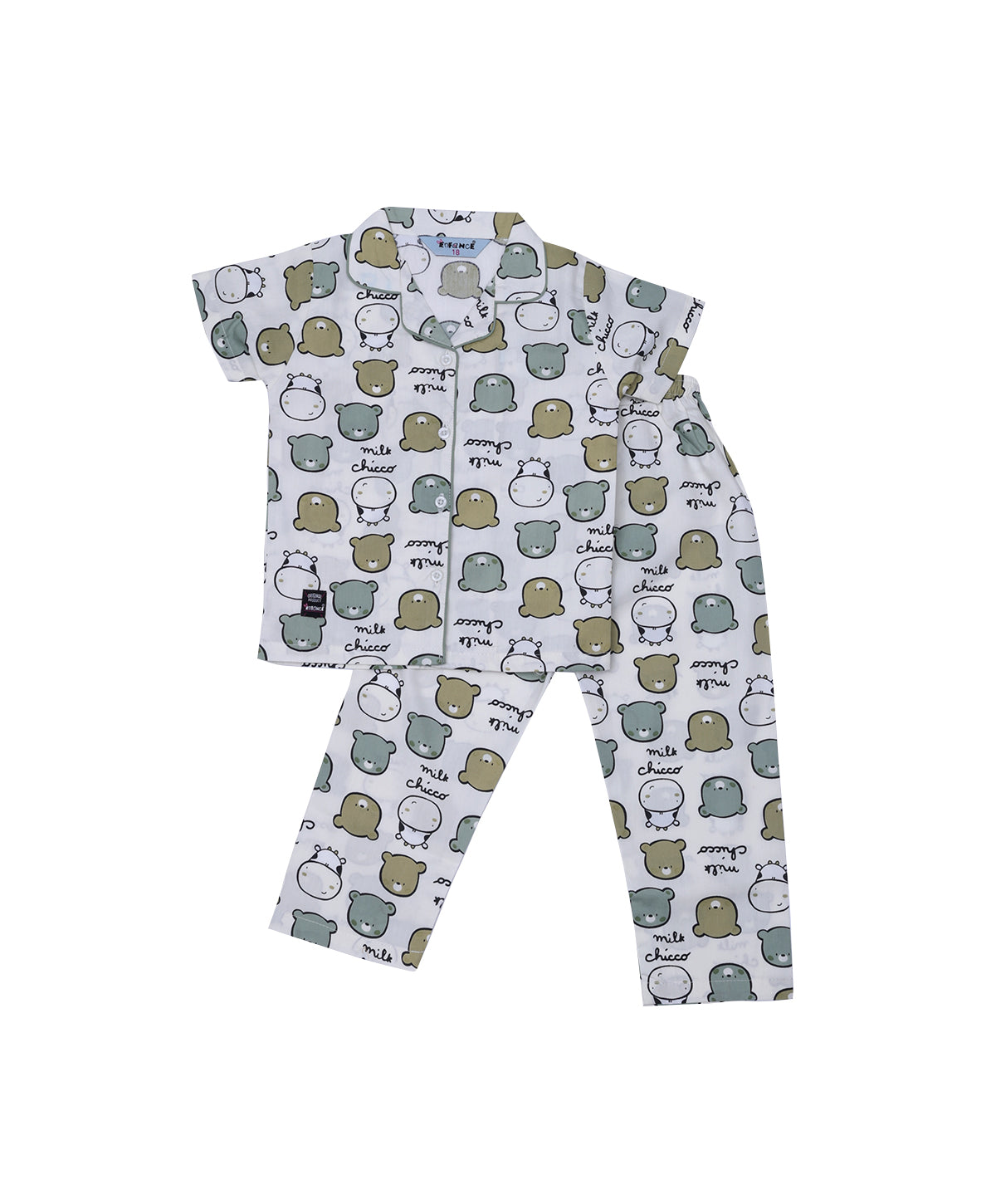 Enfance Half Sleeves Teddy Face Printed Night Suit-L.Green